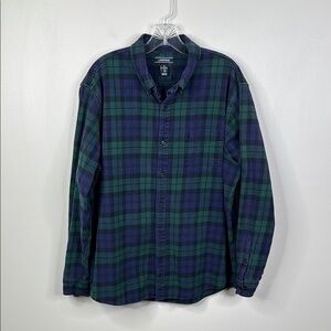 Lands End Traditional L/S Blue Green Plaid Flannel Shirt Men's Size Extra Large